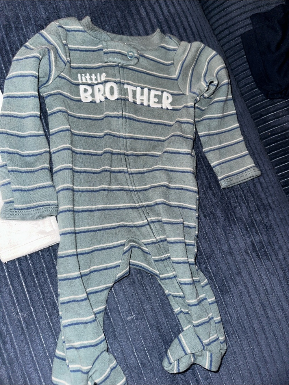 Carter's Striped 'Little Brother' Footed One-Piece - Sage, Blue, White